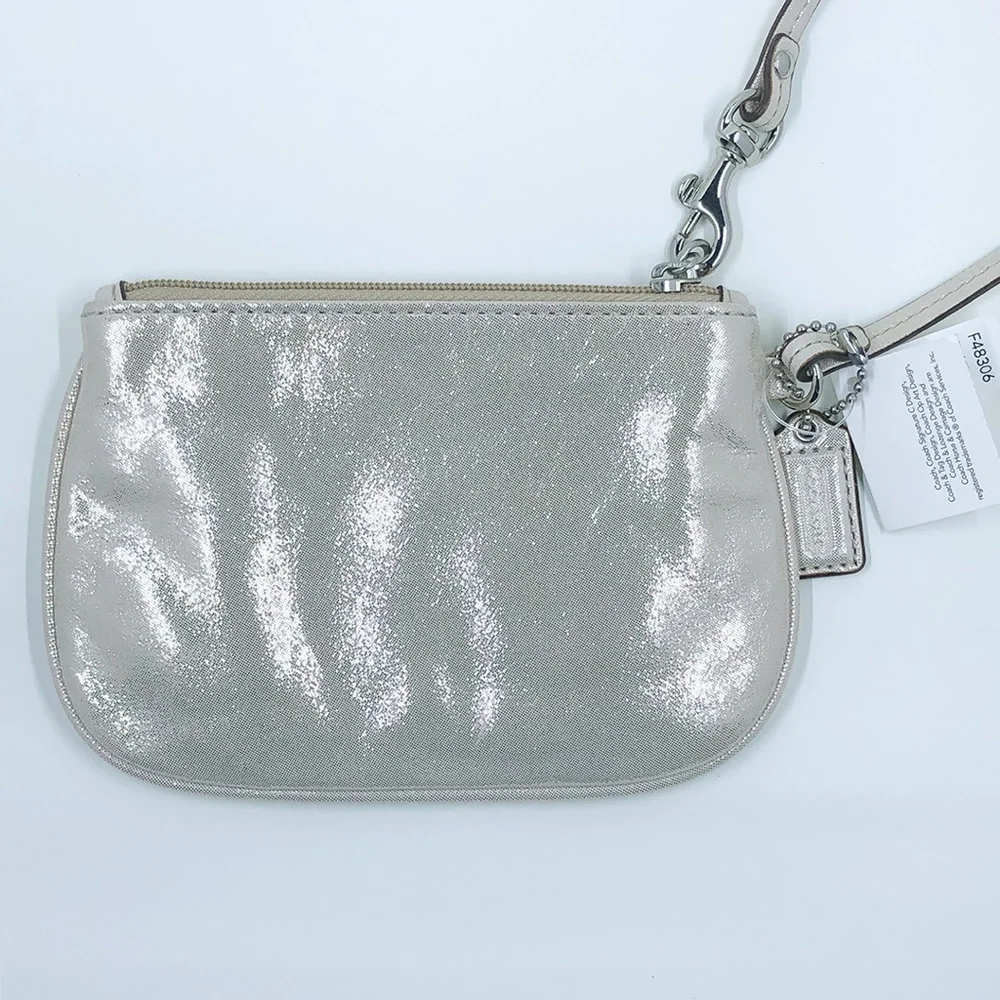 NWT Coach Champagne Metallic Leather Small Wristlet